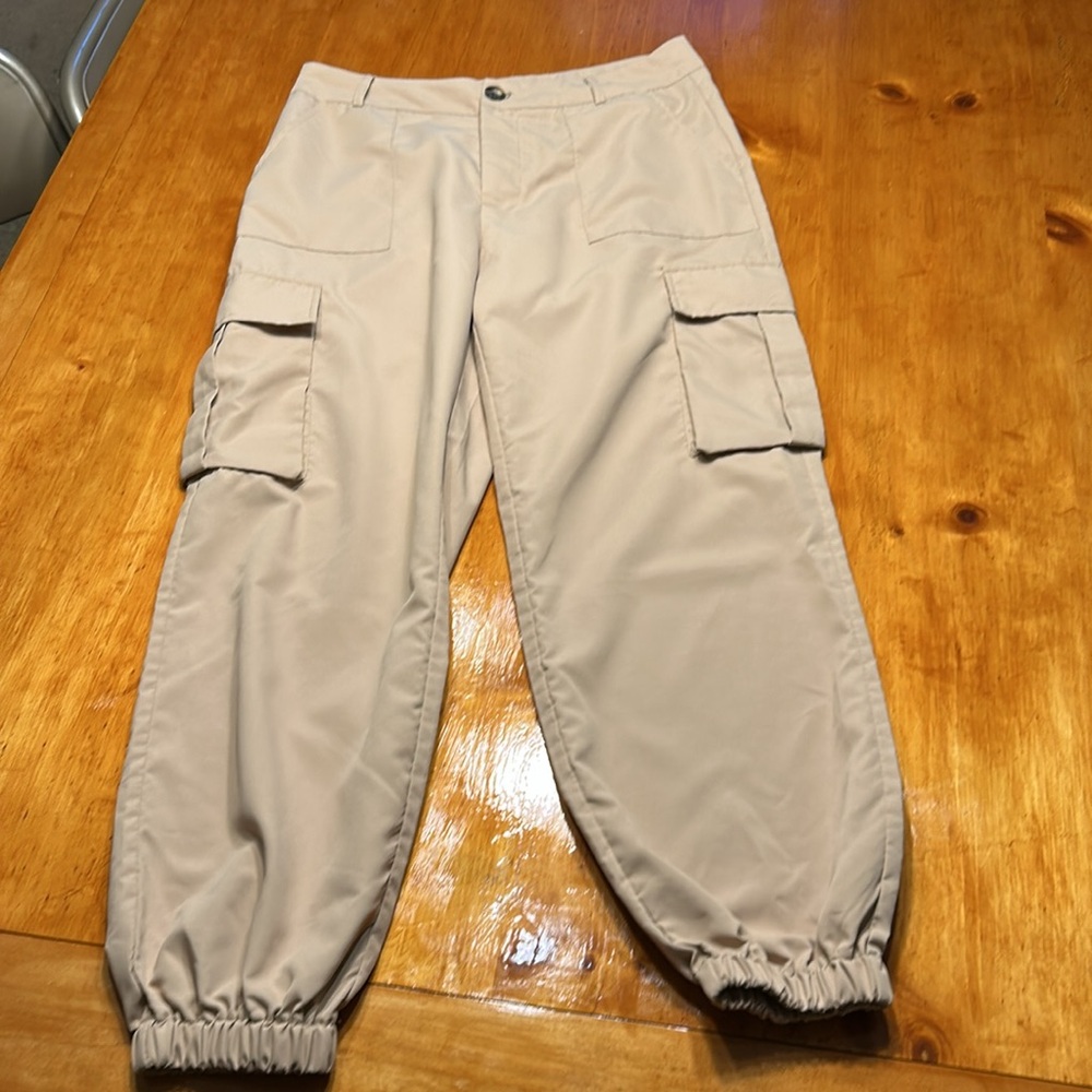 SHEIN EZwear Khaki High Waisted Cargo Pocket Jogger Pants Women’s Size Large - Picture 4 of 11